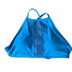 Aerie High Neckline Crotchet Detail Bikini Top Aqua Size Small